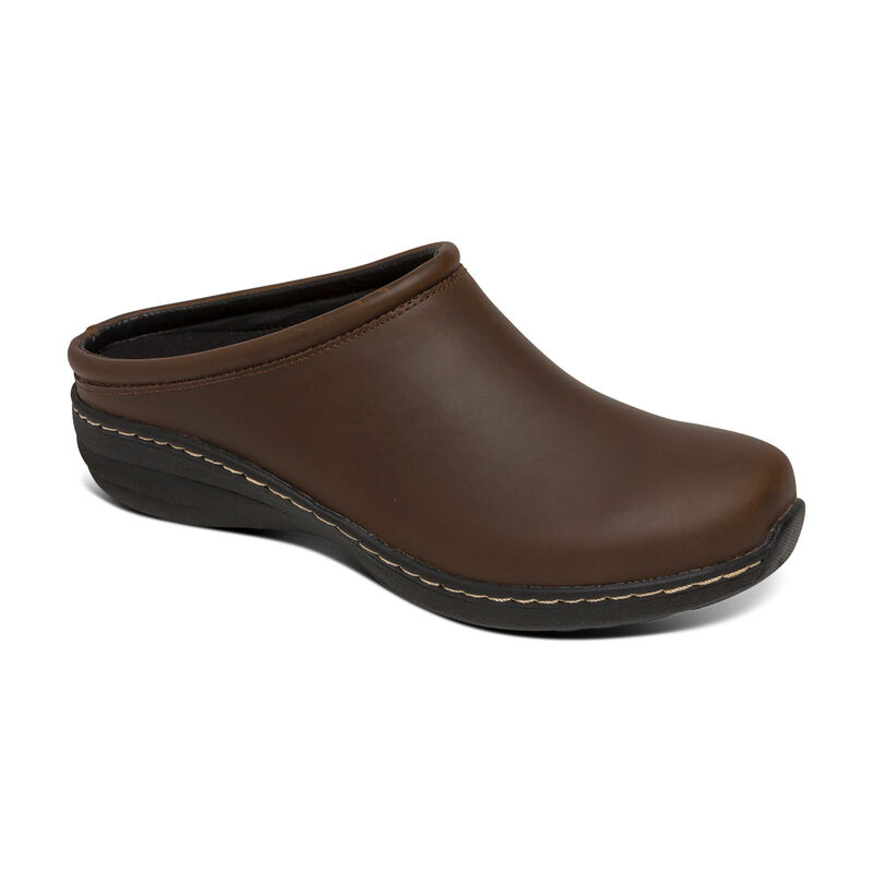 Aetrex Womens Robin Slip Resistant Clogs Brown Oiled - rmcAdpyqp